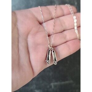 925 Sterling Silver Ballerina Slippers Shaped Pendant Necklace Vintage